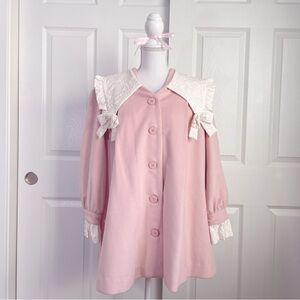Stunning babydoll pastel pink soft coat with ribbon jacquard details and beading